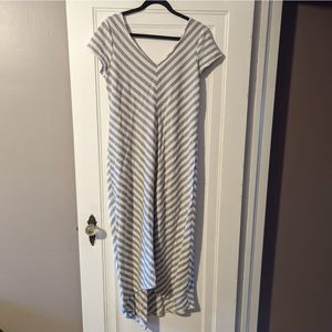 Grey & white striped chevron pattern high low dress